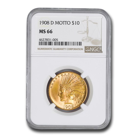 1908-D $10 Indian Gold Eagle MS-66 NGC (Motto) 1908-D $10 Indian Gold Eagle MS-66 NGC (Motto)